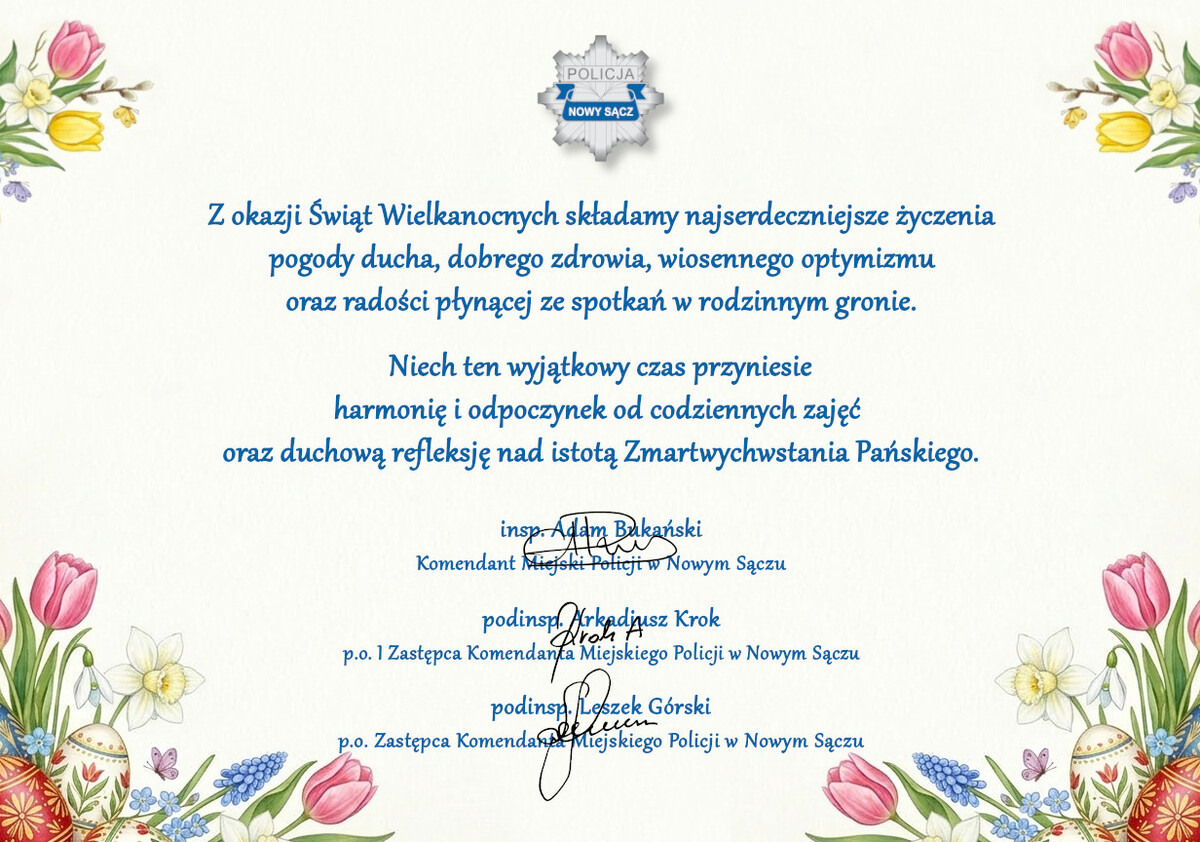 Kartka Wielkanoc 2026 - Policja Nowy Sącz