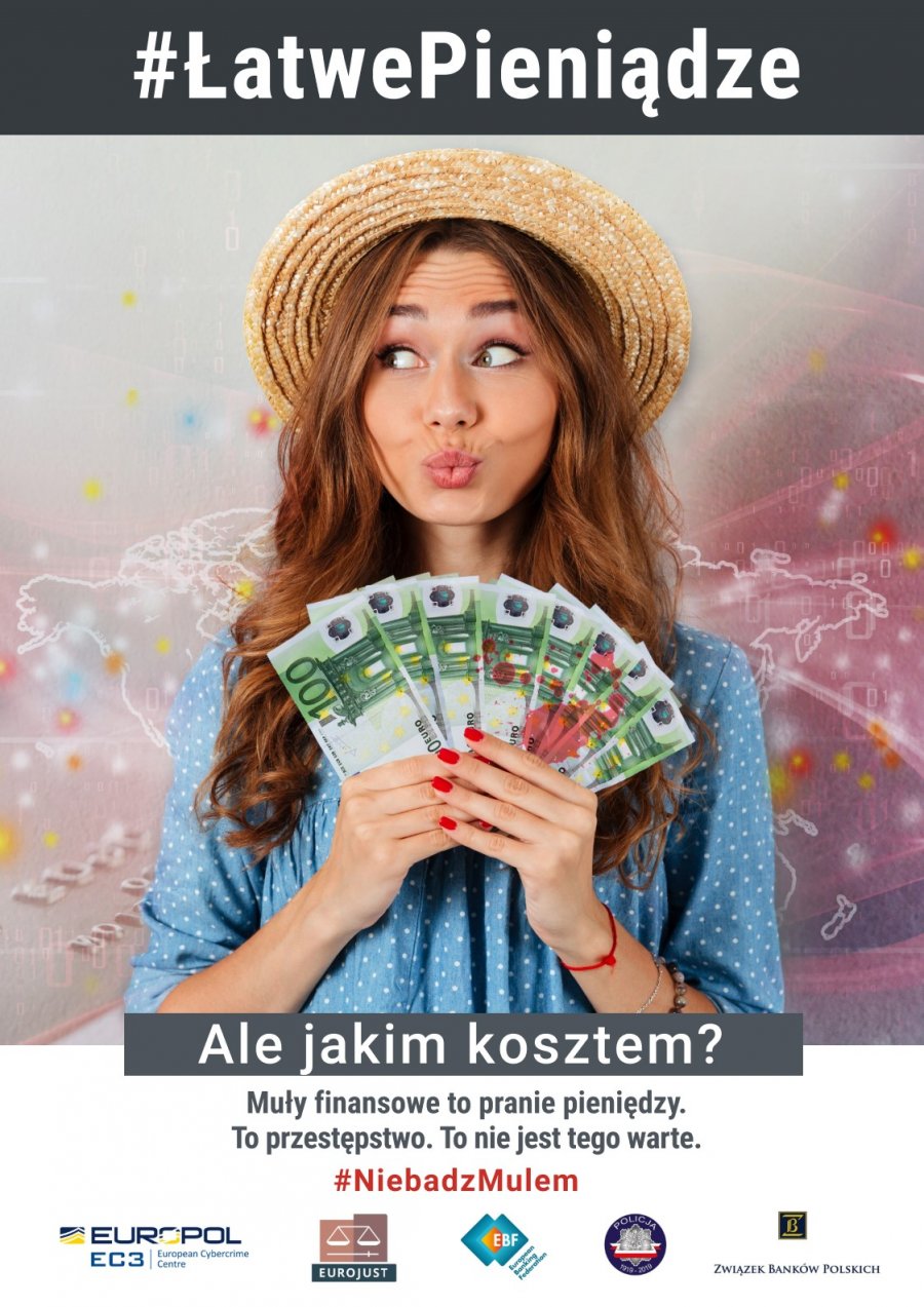 plakat z kobietą w kapeluszu trzymającą w ręku wachlarz z banknotów