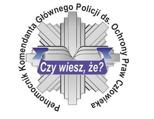 logo - policyjna odznaka z napisem 'Czy wiesz, że'; wokół napis Pełnomocnik Komendanta Głównego Policji ds. Ochrony Praw Człowieka