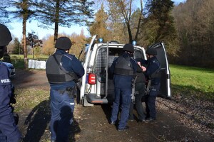 12. policjanci prowadzą zatrzymanego do radiowozu