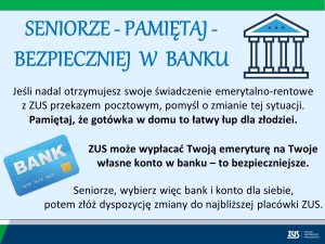 slajd z napisem seniorze bezpieczniej w banku