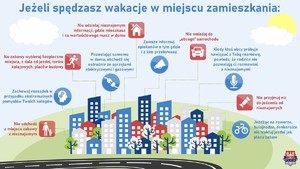 grafika z poradami jak bezpiecznie spędzać wakacje w miejscu zamieszkania