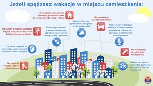 grafika z poradami jak bezpiecznie spędzać wakacje w miejscu zamieszkania