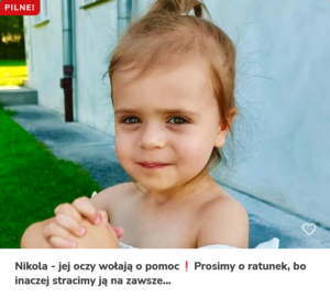 zrzut ekranu ze strony - zbiórka dla Nikoli na stronie Siepomaga.pl