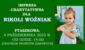 zaproszenie na imprezę charytatywną dla Nikoli Woźniak, obok zdjęcie dziewczynki