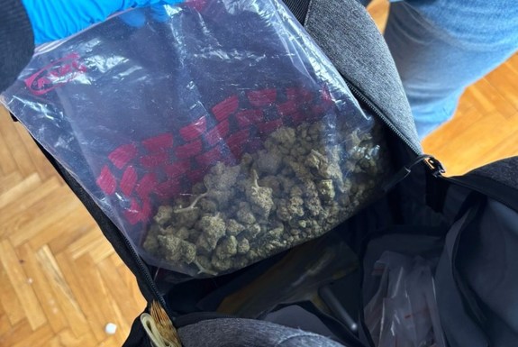 susz roślinny w foliowym worku strunowym wewnątrz plecaka