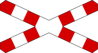 znak Krzyż św. Andrzeja przed przejazdem kolejowym wielotorowym