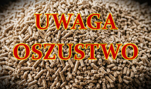 napis uwaga oszustwo, w tle pellet