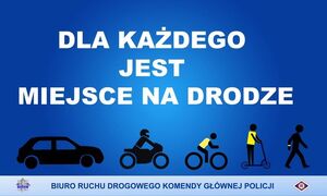 grafika z różnymi uczestnikami ruchu drogowego z napisem Dla każdego jest miejsce na drodze