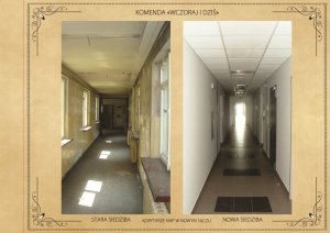zdjęcia porównawcze - korytarze starej oraz nowej siedziby