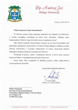 list Biskupa Tarnowskiego do Komendanta Miejskiego Policji w Nowym Sączu