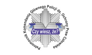 logo - policyjna odznaka z napisem 'Czy wiesz, że'; wokół napis Pełnomocnik Komendanta Głównego Policji ds. Ochrony Praw Człowieka