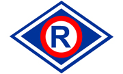 logo ruchu drogowego - znak zakazu ruchu z literą R wpisany w biało-granatowy romb