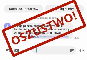 wiadomość phishingowa z czerwonym napisem oszustwo — kopia2