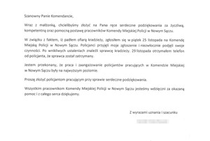pismo do Komendanta Miejskiego Policji w Nowym Sączu