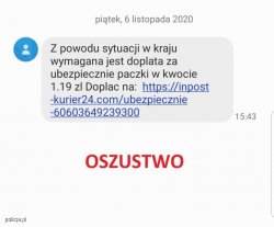 przykład oszustwa- treść wysłana smsem