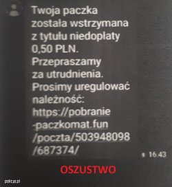 przykład oszustwa- treść wysłana smsem