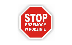 na białym tle znak z napisem Stop przemocy domowej
