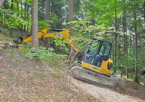 odnaleziona w lesie koparka