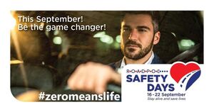 mężczyzna za kierownicą, napis ROADPOL Safety Days 16-22 September