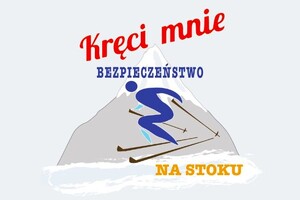 grafika przedstawiająca narciarza i stok, napis Kręci mnie na stoku